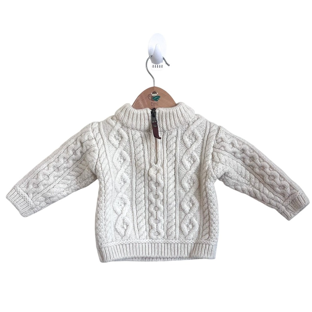 Aran Crafts Baby Fisherman Cable Knit Quarter Zip Sweater 12-18 Months Cream